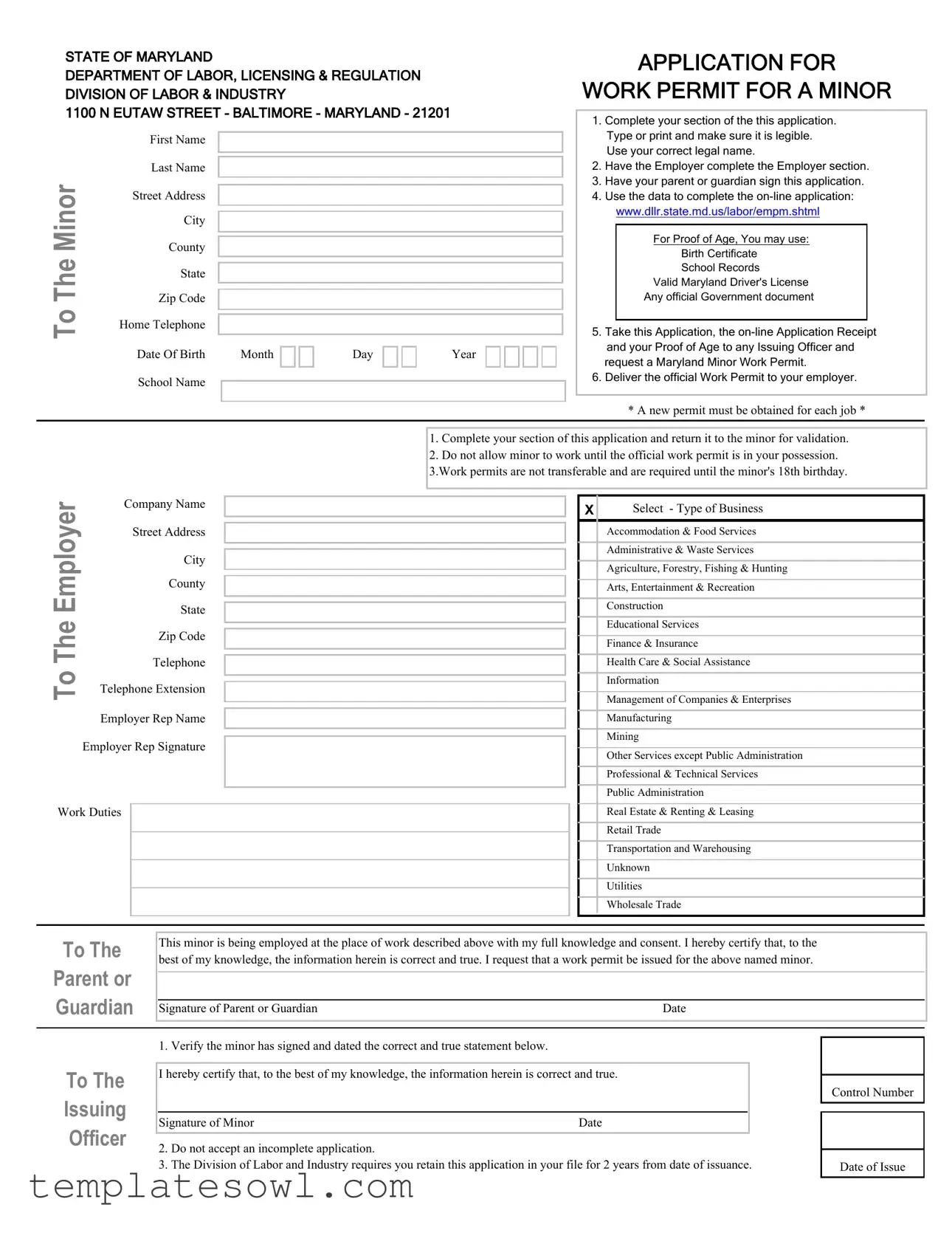 Fill Out Your Workers Permit Maryland Form