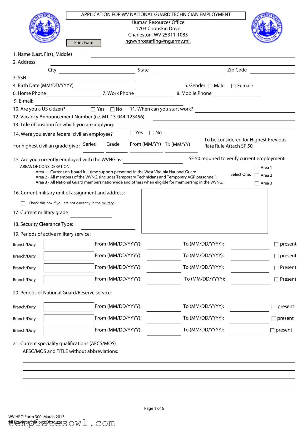 Fill Out Your Wv Guard Hro 300 Form