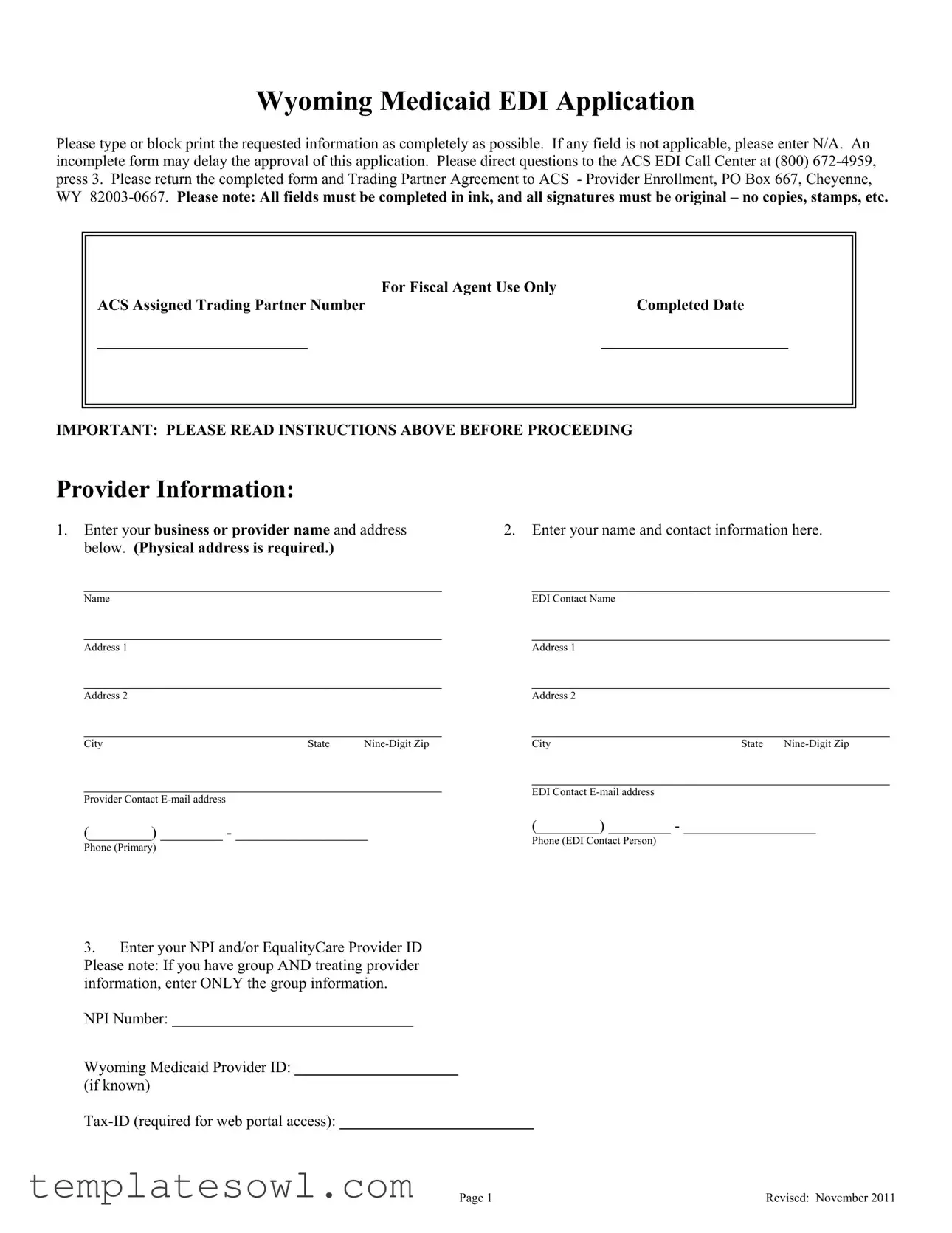 Fill Out Your Wyoming Medicaid Edi Application Form
